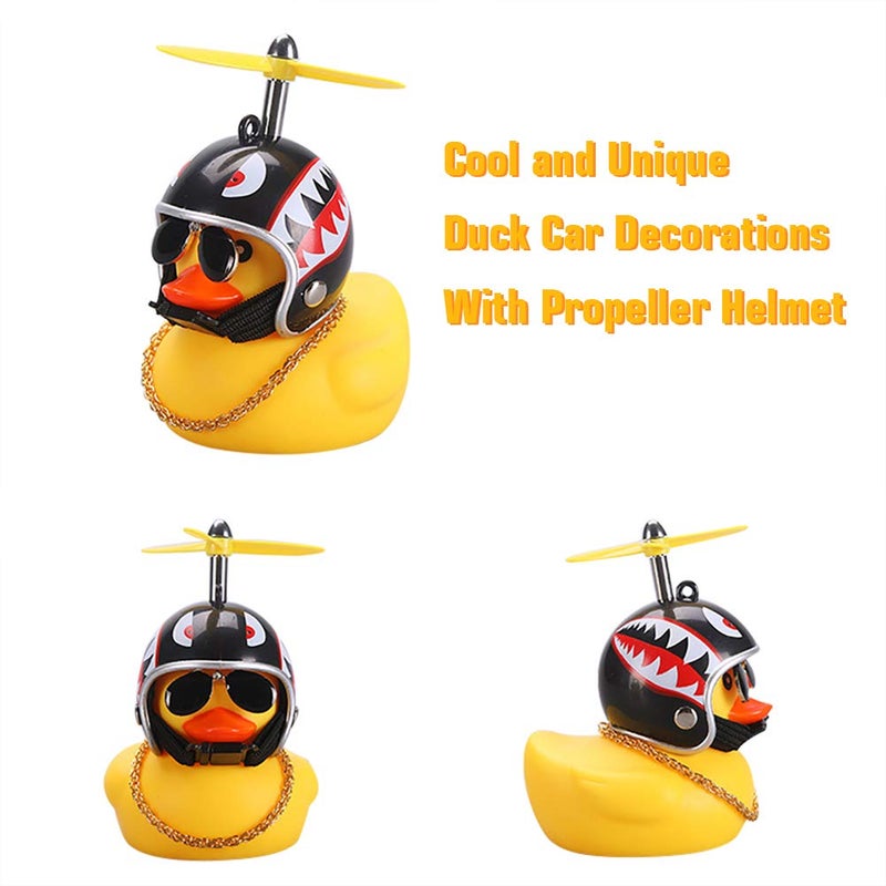 wonuu Rubber Duck Car Ornaments Yellow Duck Car Dashboard Decorations with Propeller Helmet (Shark) - Image 2